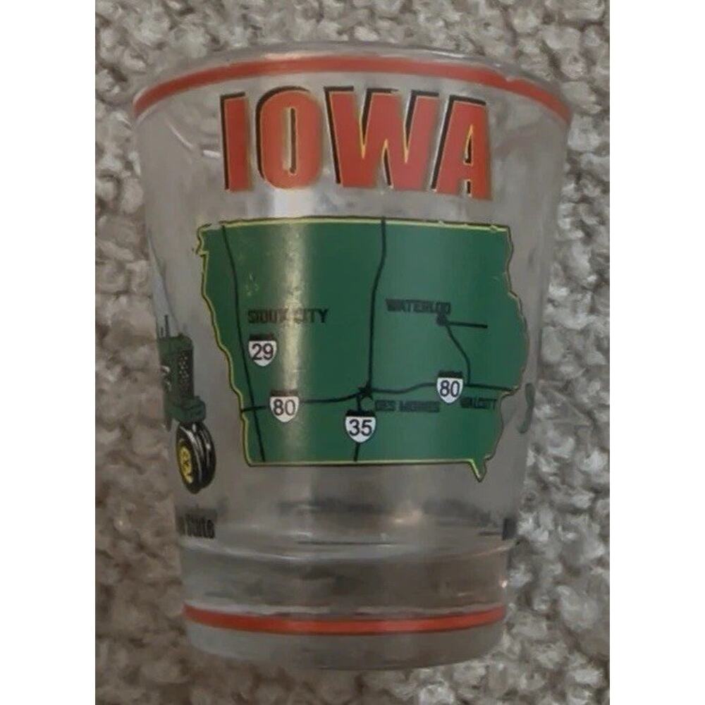 Iowa Map Souvenir Shot Glass Green State Highway Collectible